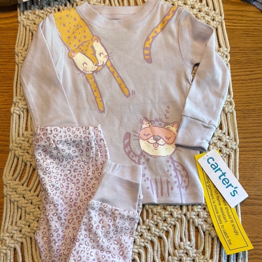 NWT Carter's Pastel animal Print cat Pajama Set size 12 month